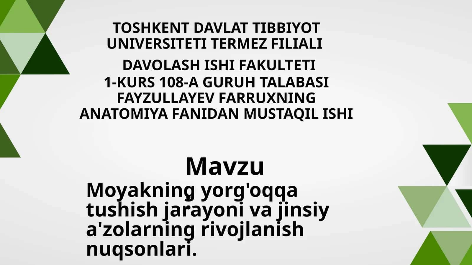 Erkaklar tanosil a'zolari. Ayolar tanosil a'zolari. Ularning yoshga  qarab oʻzgarishi. Oraliq topografiyasi tuzilishi, chanoq va tanosil diafragmalari va jinsga nisbatan farqi. 1