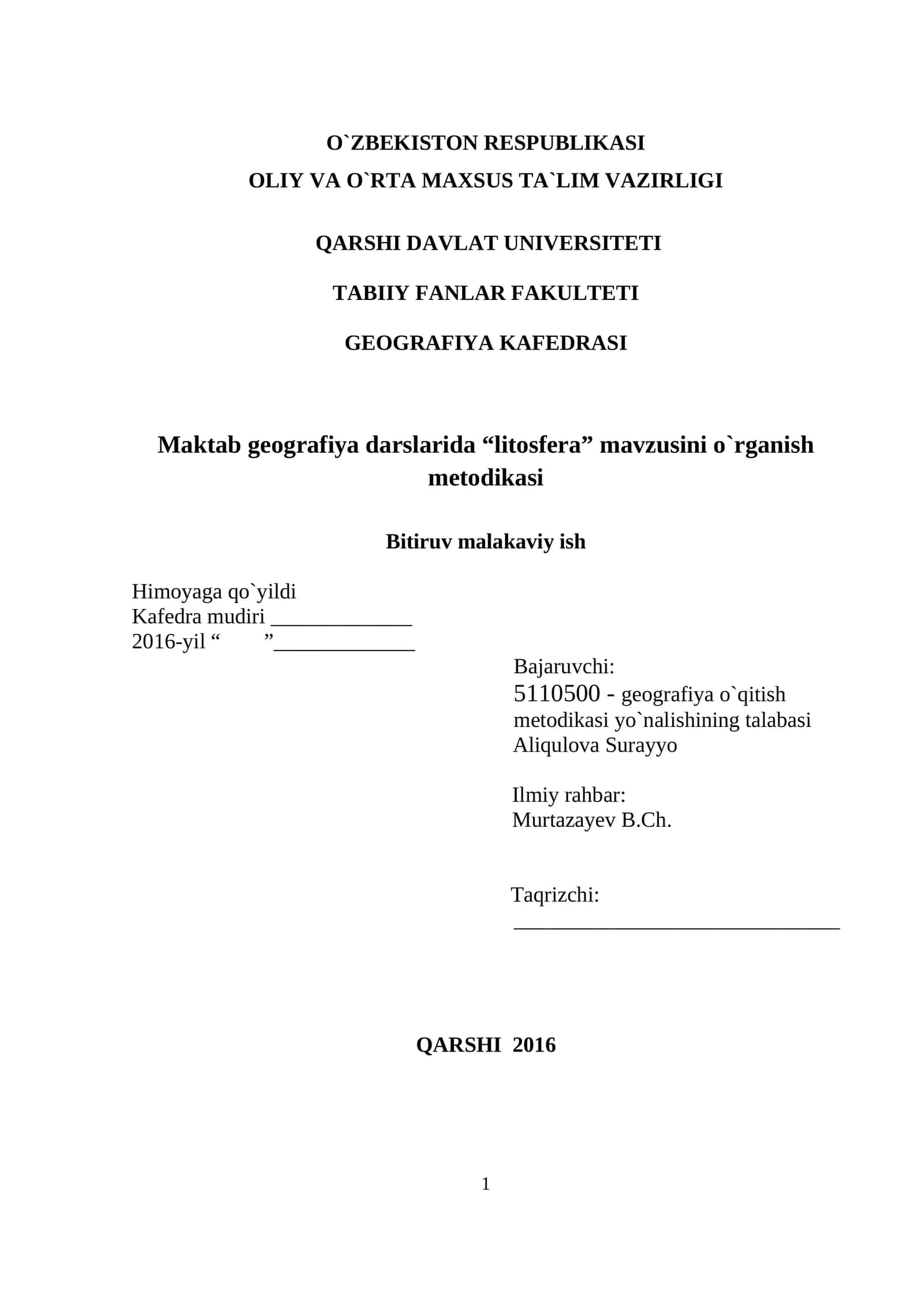 Litosfera mavzusini o`rganish metodikasi 1