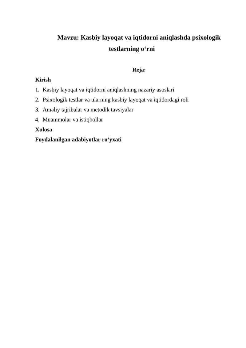 Kasbiy layoqat va iqtidorni aniqlashda psixologik testlarning o‘rni 1