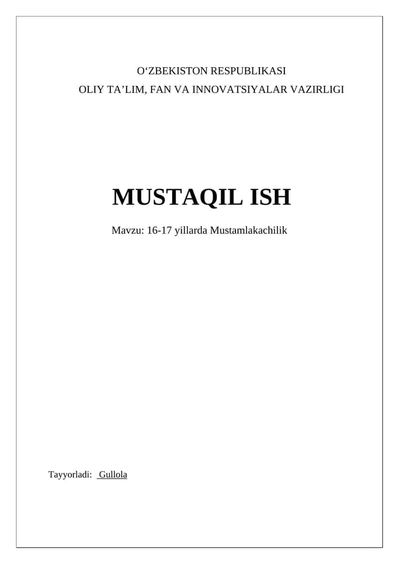 16-17 yillarda Mustamlakachilik 1