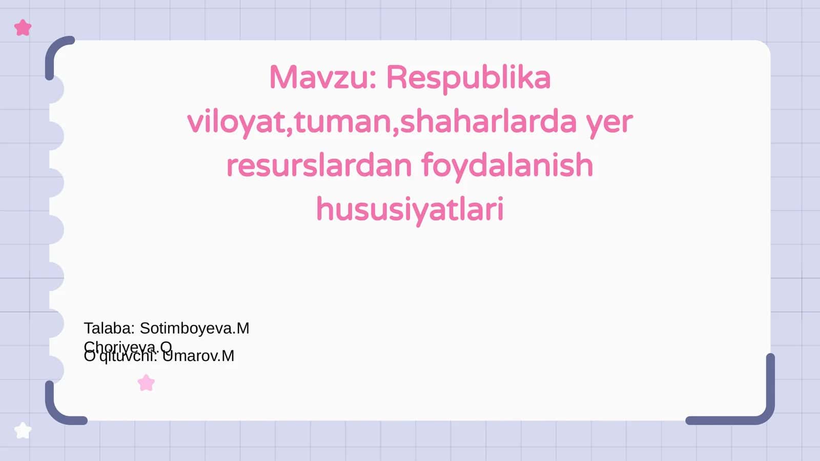 Respublika viloyat,tuman,shaharlarda yer resurslardan foydalanish hususiyatlari 1