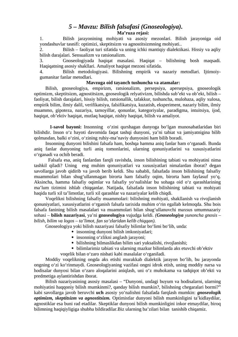 Bilish falsafasi (Gnoseologiya) 1