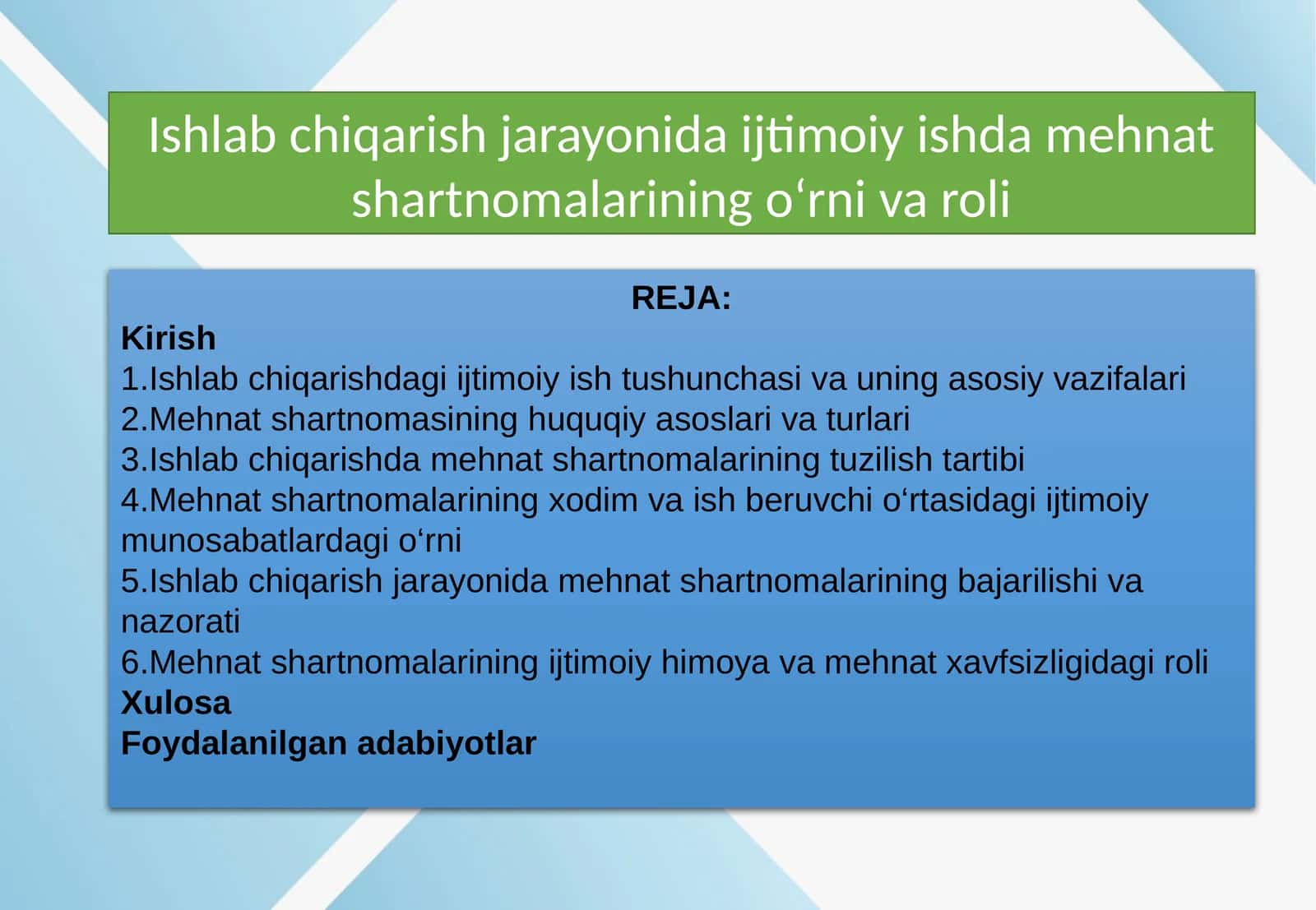 Ishlab chiqarish jarayonida ijtimoiy ishda mehnat shartnomalarining o‘rni va roli 1
