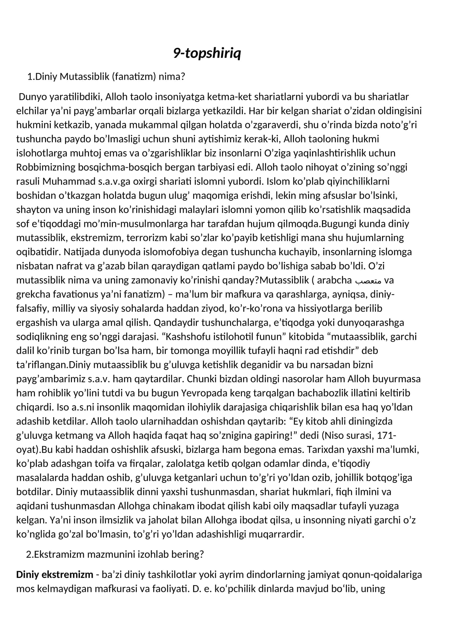Diniy Mutassiblik (fanatizm) nima? 1
