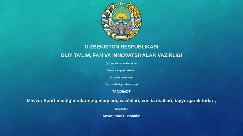 Sport mashg'ulotlarining maqsadi, vazifalari, vosita usullari, tayyorgarlik turlari 1