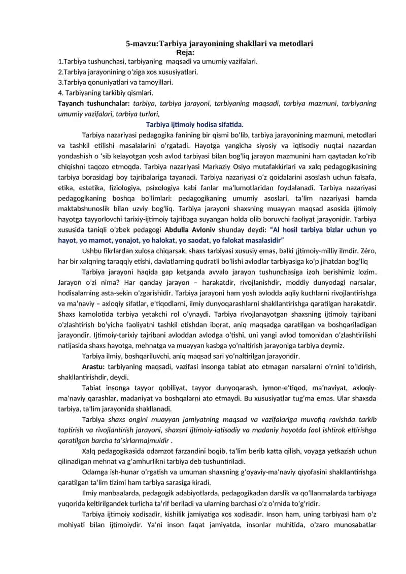 Tarbiya jarayonining shakllari va metodlari 1