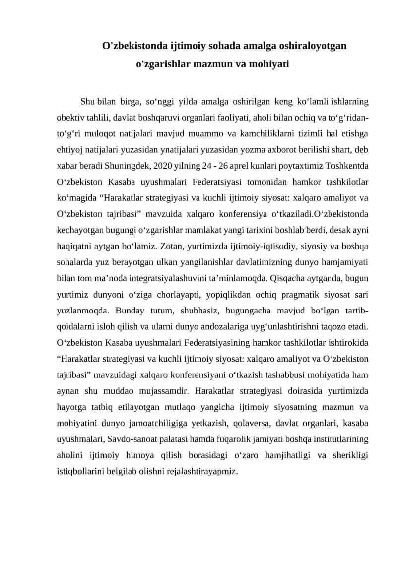 Harakatlar strategiyasi va kuchli ijtimoiy siyosat: xalqaro amaliyot va O'zbekiston tajribasi 1