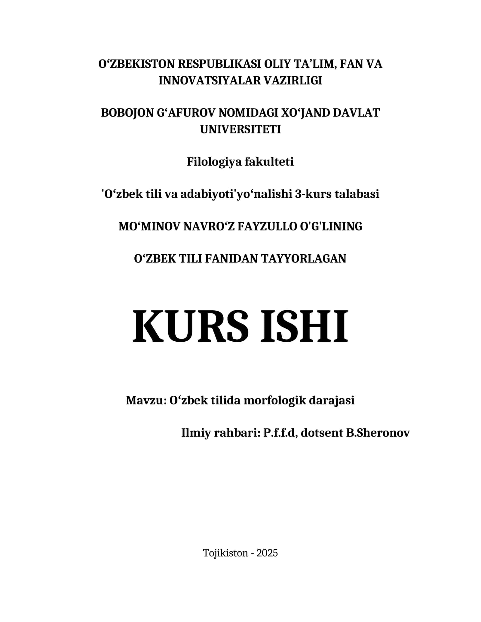 Oʻzbek tilida morfologik darajasi 1