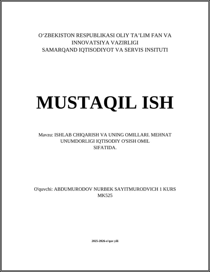 Ishlab Chiqarish va Uning Omillari 1