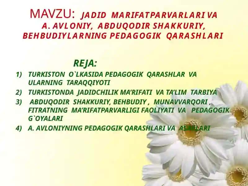 jadid ma'rifatparvarlari pedagogik qarashlari