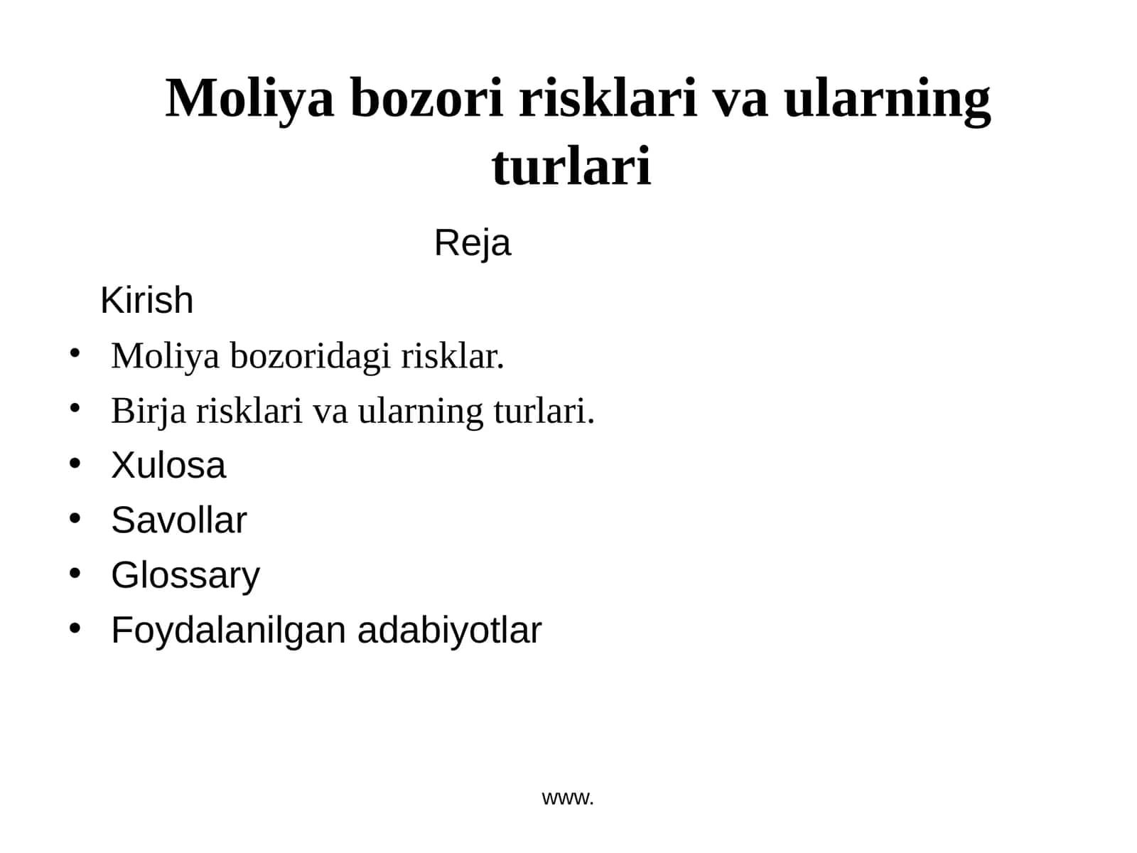 Moliya bozori risklari va ularning turlari 1