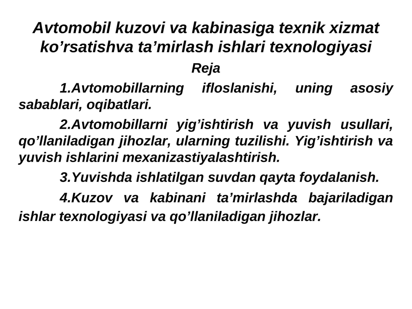 Avtomobil kuzovi va kabinasiga texnik xizmat ko’rsatishva ta’mirlash ishlari texnologiyasi 1
