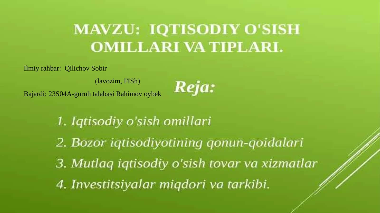 Iqtisodiy o’sishning mazmuni va turlari 1