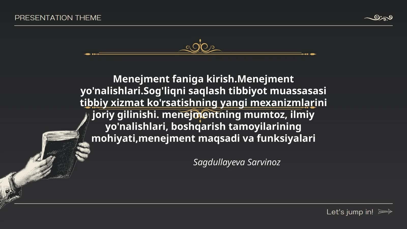 Menejment faniga kirish.Menejment yo'nalishlari.Sog'liqni saqlash tibbiyot muassasasi tibbiy xizmat ko'rsatishning yangi mexanizmlarini joriy gilinishi. menejmentning mumtoz, ilmiy yo'nalishlari, boshqarish tamoyilarining mohiyati,menejment maqsadi va funksiyalari 1