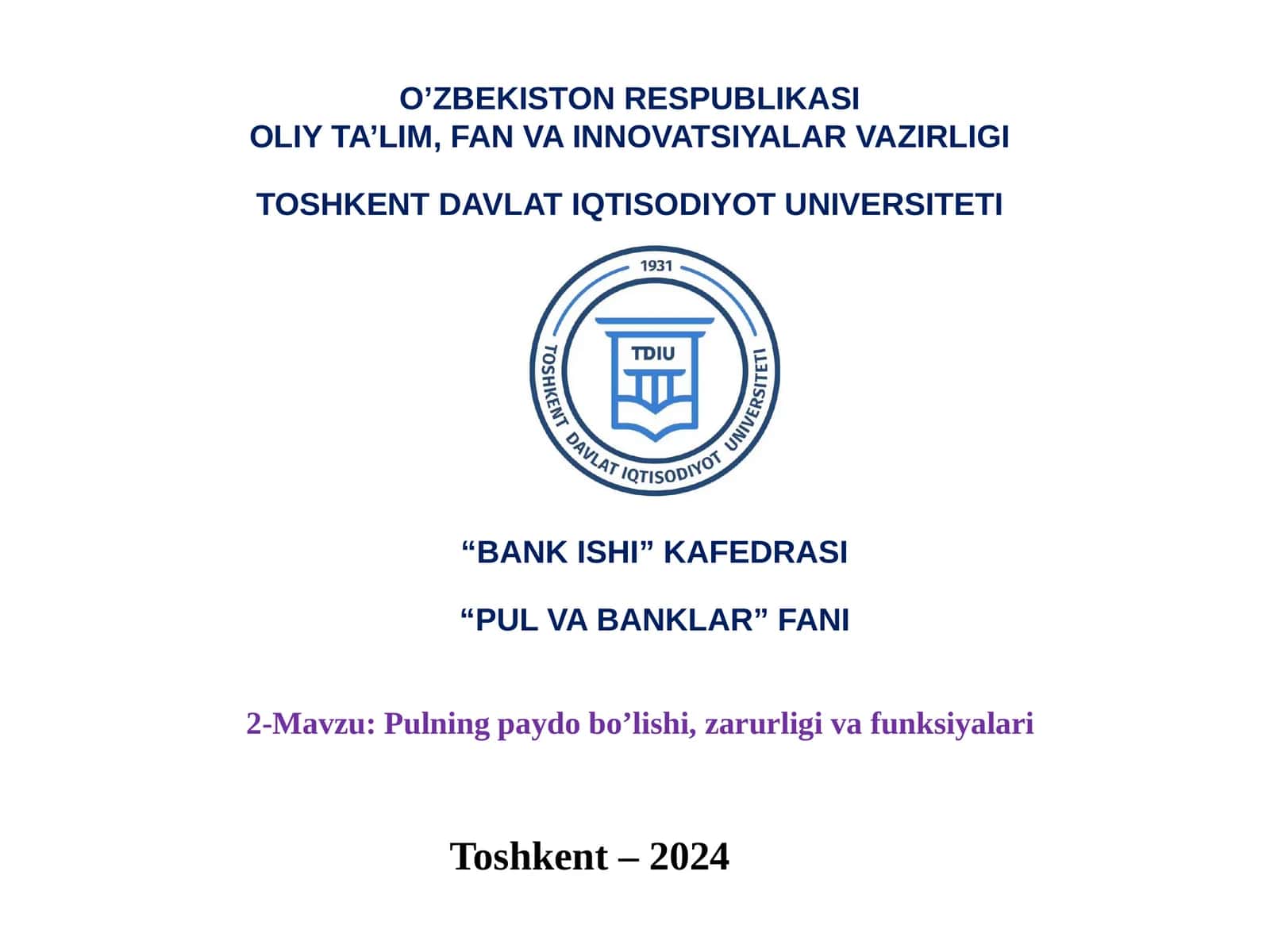 Pulning paydo bo’lishi, zarurligi va funksiyalari 1