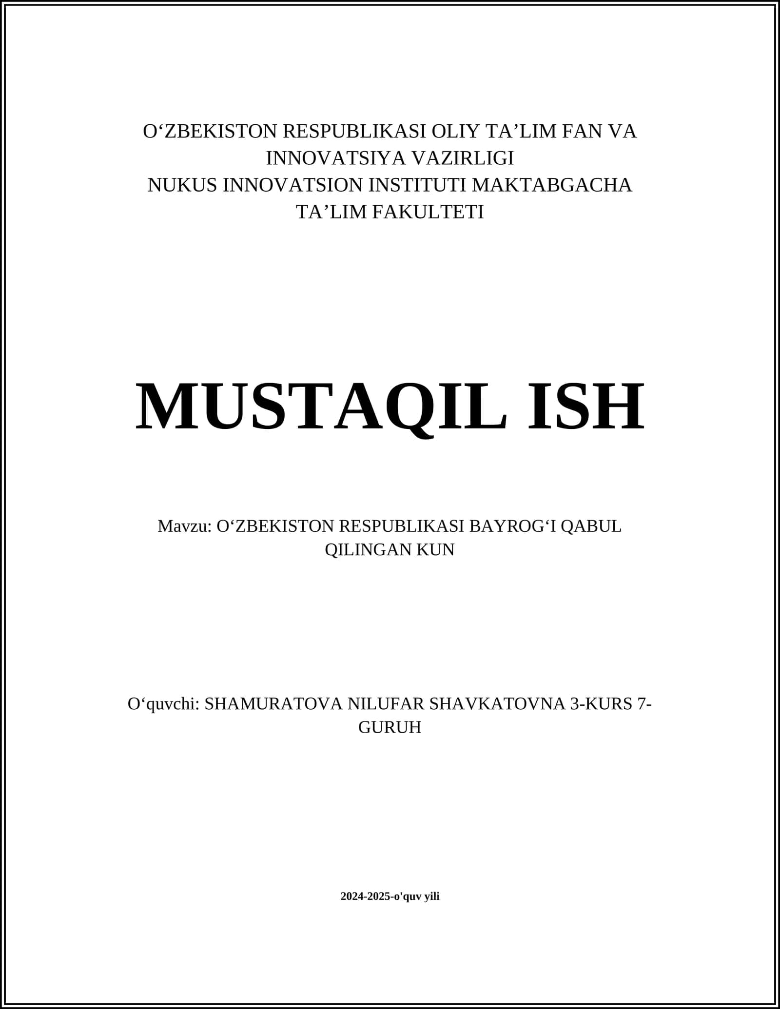 Oʻzbekiston Respublikasi davlat bayrogʻi haqida ma’lumot 1