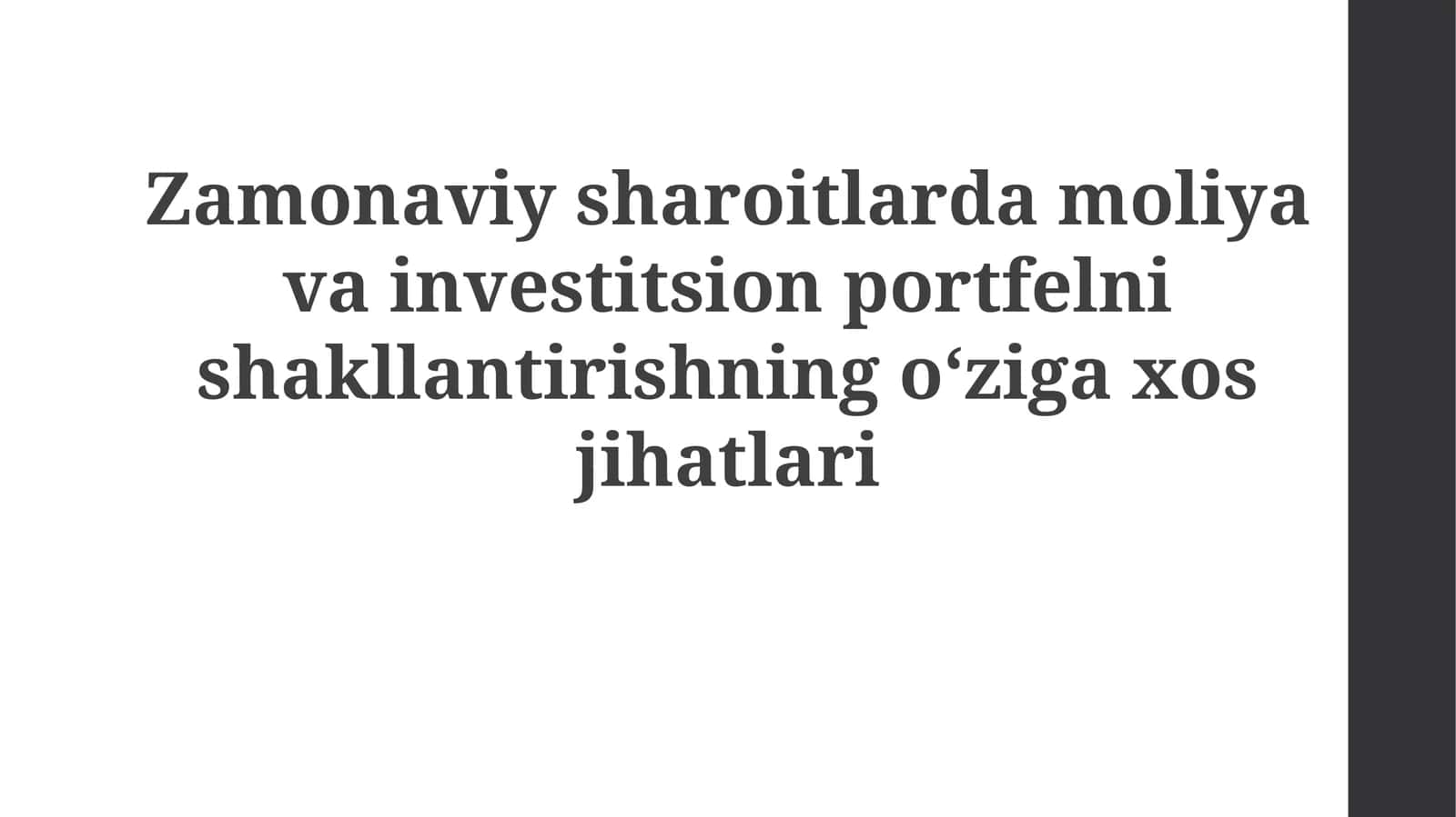 Moliyaviy Portfel Shakllantirishning O‘ziga Xos Jihozlari 1