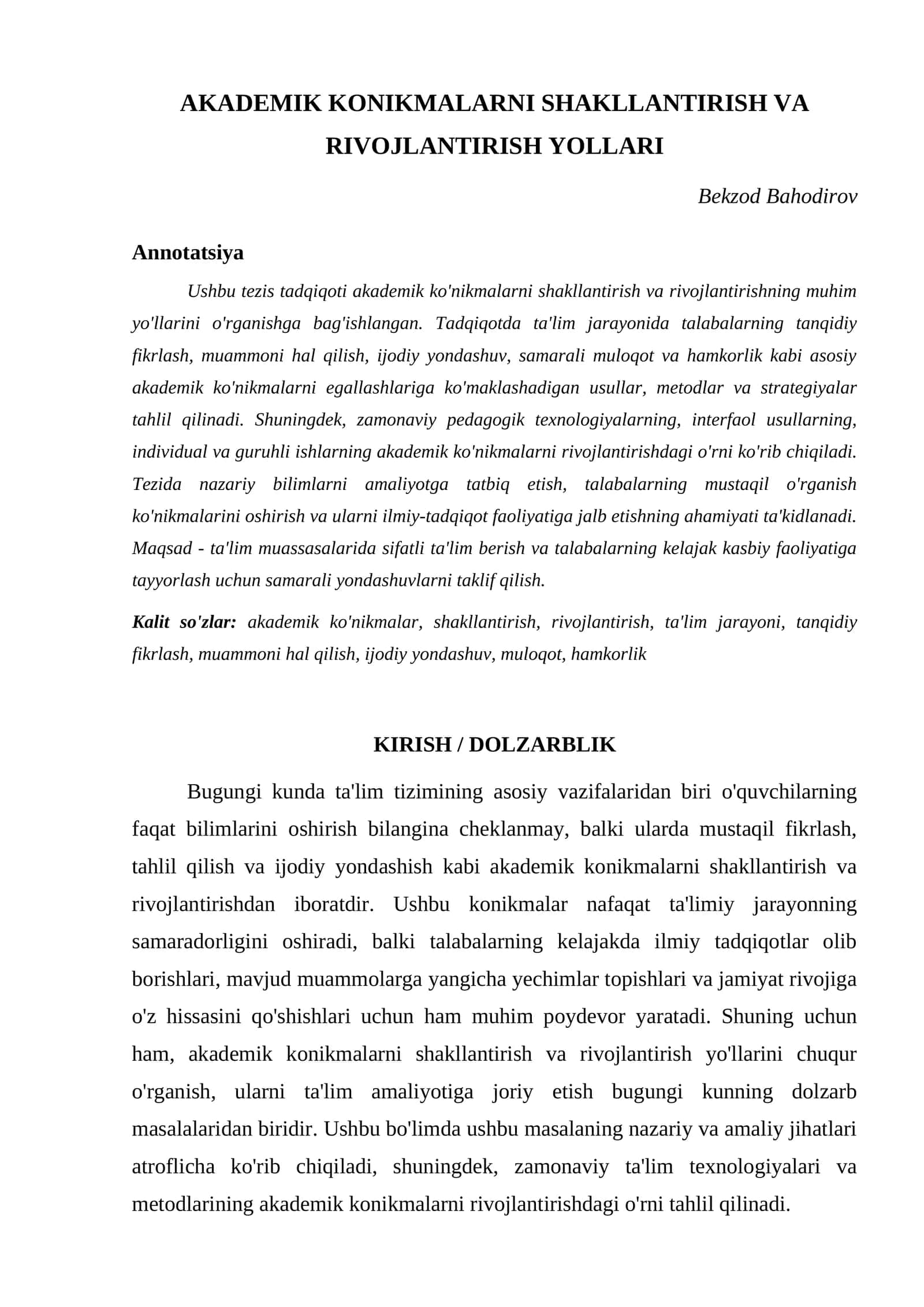 AKADEMIK KONIKMALARNI SHAKLLANTIRISH VA RIVOJLANTIRISH YOLLARI 1