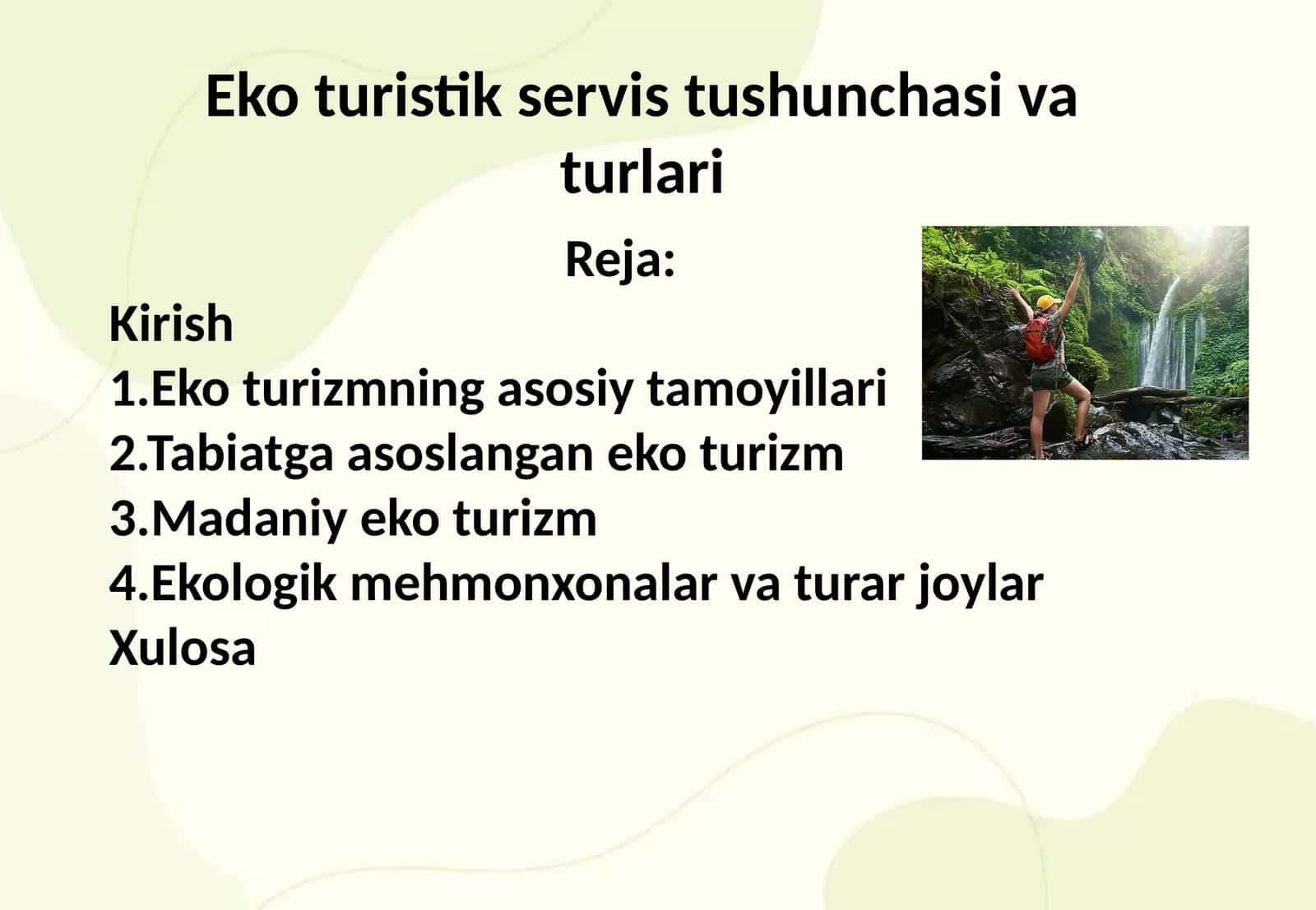 Eko turistik servis tushunchasi va turlari 1