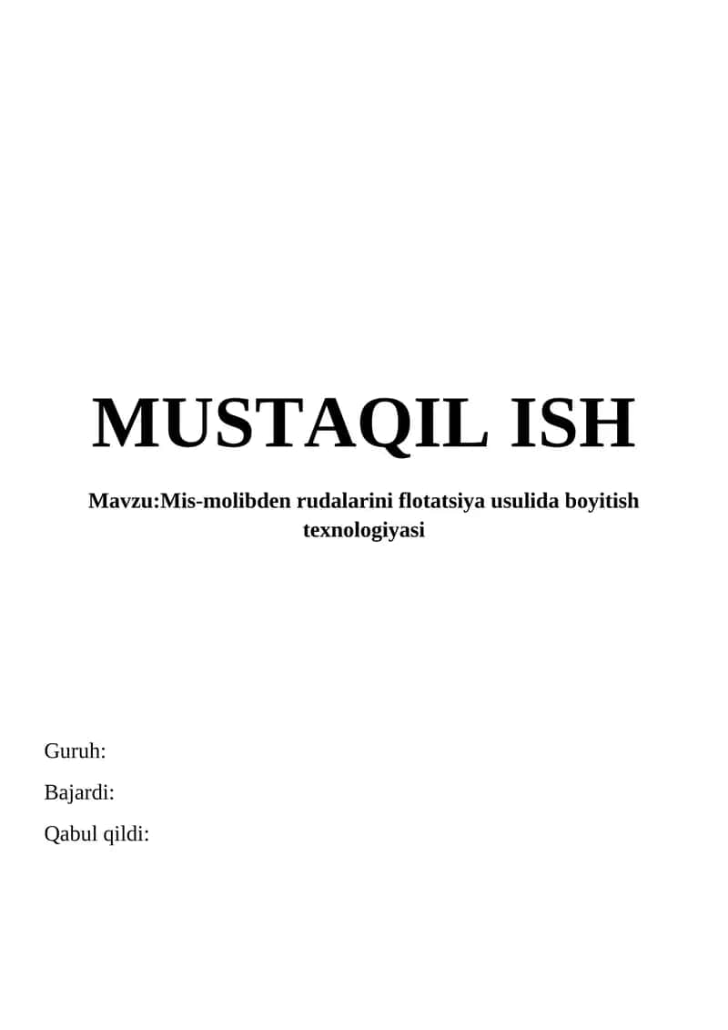 Mis-molibden rudalarini flotatsiya usulida boyitish texnologiyasi 1