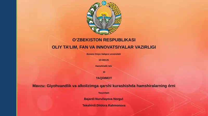 Giyohvandlik va alkolizimga qarshi kurashishda hamshiralarning órni 1