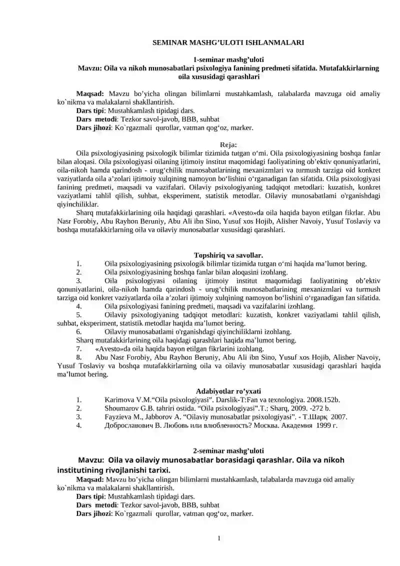 Oila va nikоh munоsabatlari psiхоlоgiya fanining prеdmеti