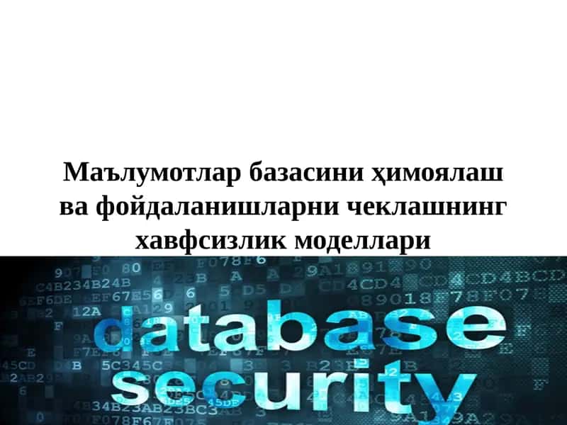 Маълумотлар базасини ҳимоялаш ва фойдаланишларни чеклашнинг хавфсизлик моделлари 1