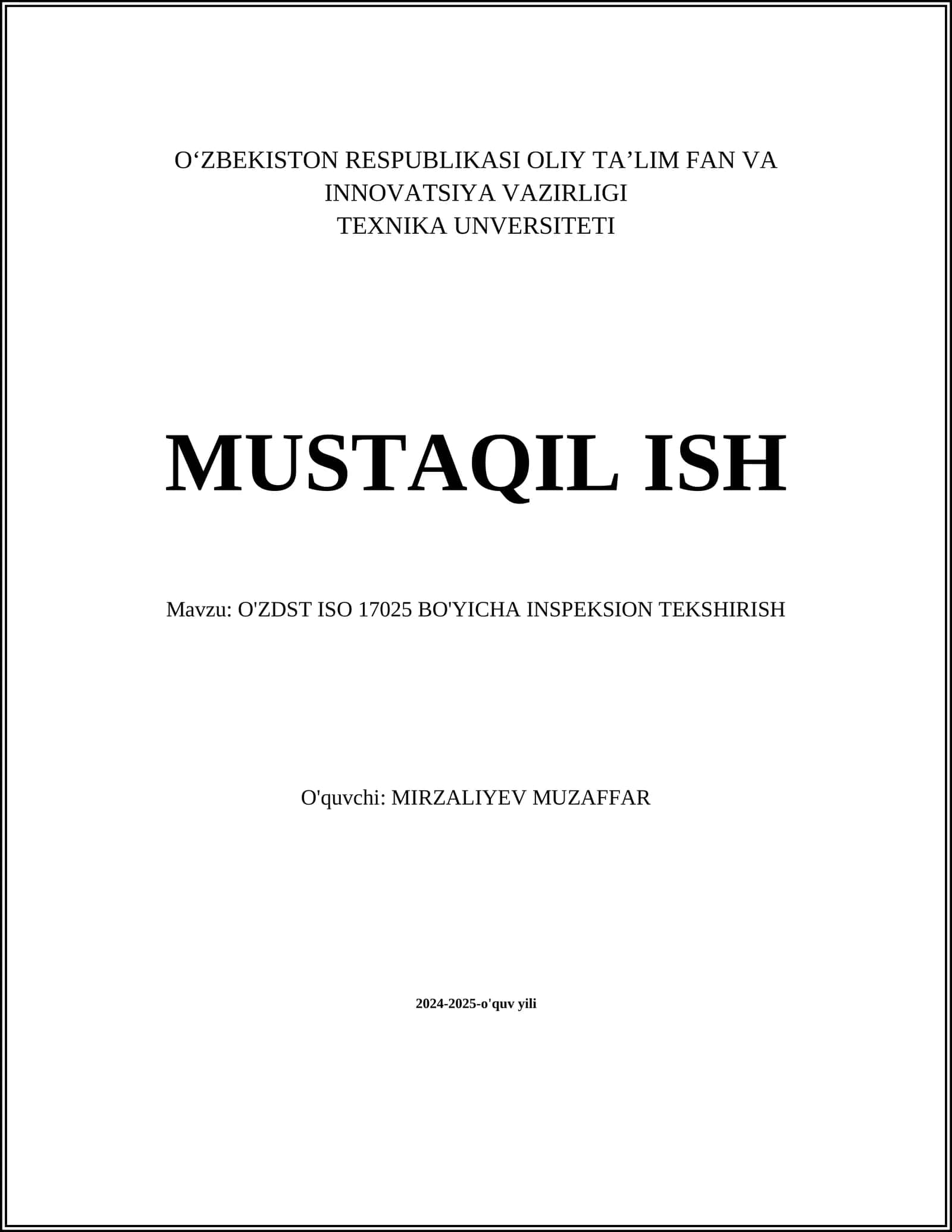 O'ZDST ISO 17025 BO'YICHA INSPEKSION TEKSHIRISH 1
