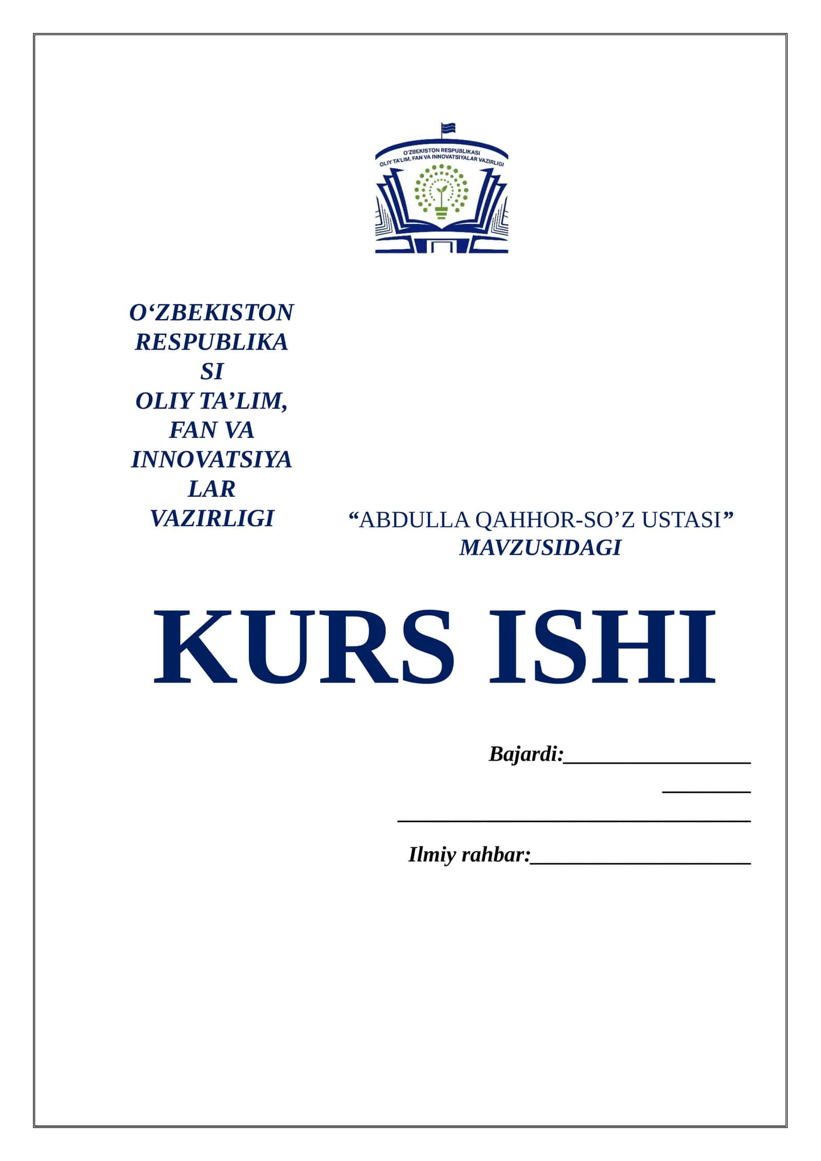 “ABDULLA QAHHOR-SO’Z USTASI” MAVZUSIDAGI KURS ISHI 1