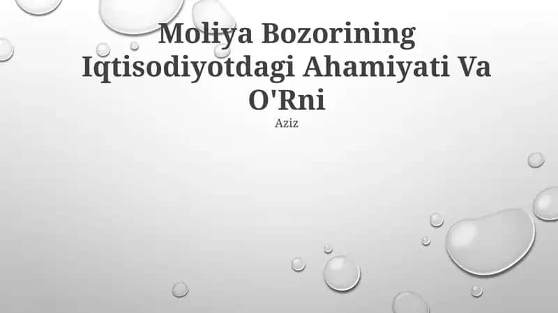 Moliya Bozorining Iqtisodiyotdagi Ahamiyati Va O'Rni 1