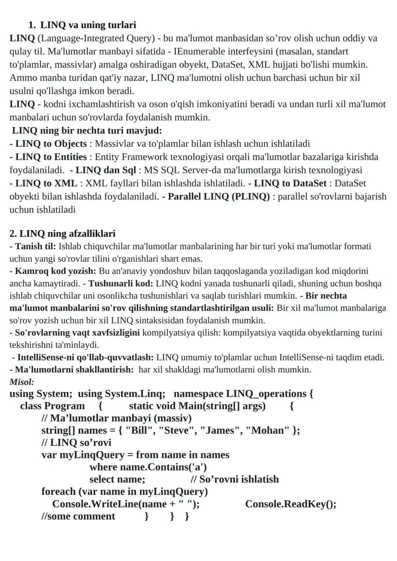 LINQ va uning turlari 1