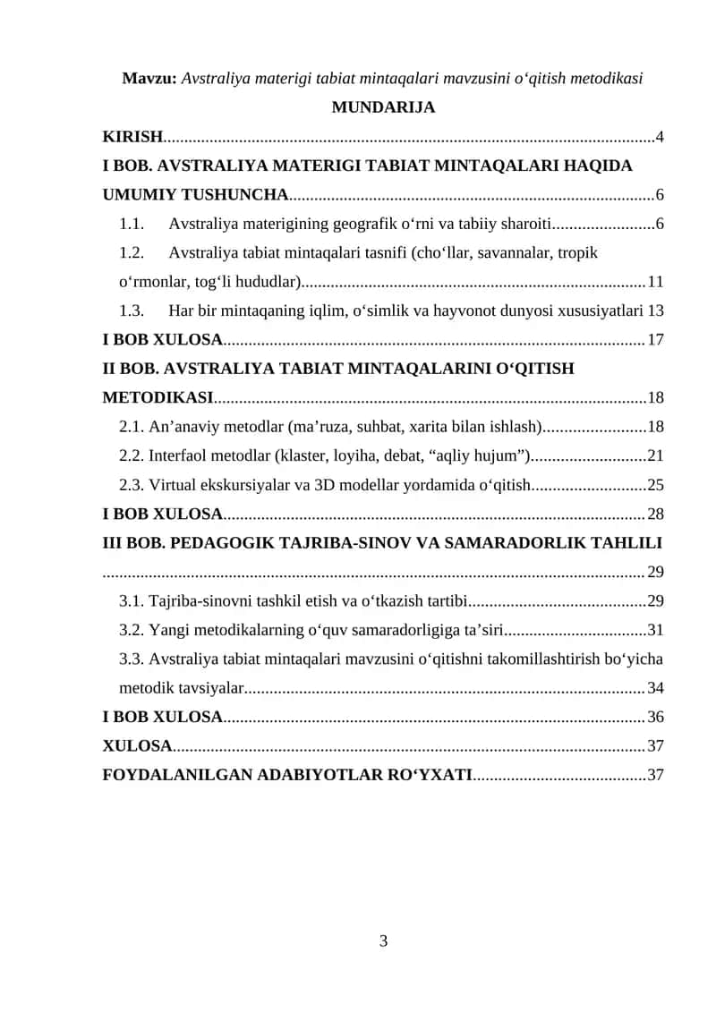 Avstraliya materigi tabiat mintaqalari mavzusini o‘qitish metodikasi 1