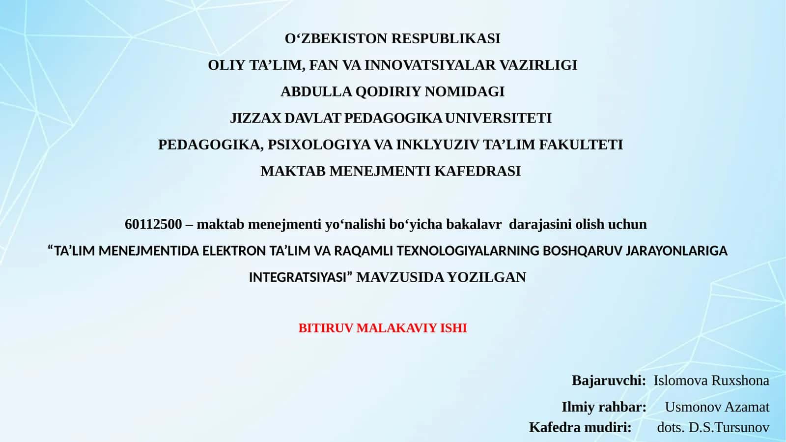 TA’LIM MENEJMENTIDA ELEKTRON TA’LIM VA RAQAMLI TEXNOLOGIYALARNING BOSHQARUV JARAYONLARIGA INTEGRATSIYASI 1