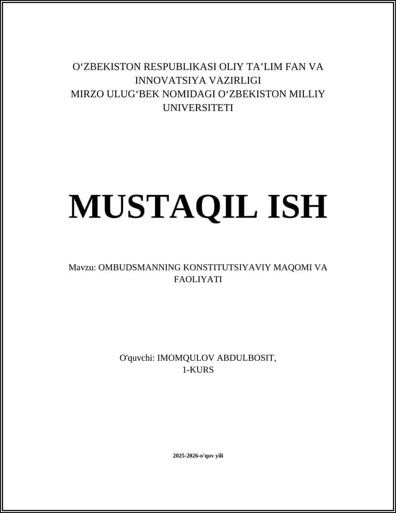 OMBUDSMANNING KONSTITUTSIYAVIY MAQOMI VA FAOLIYATI 1