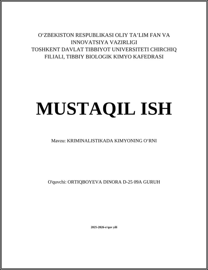 Kriminalistikada Kimyoning Oʻrni 1