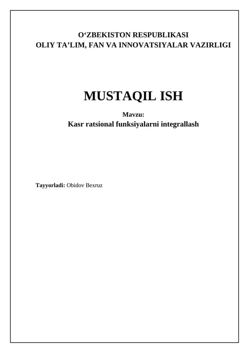 Kasr ratsional funksiyalarni integrallash 1