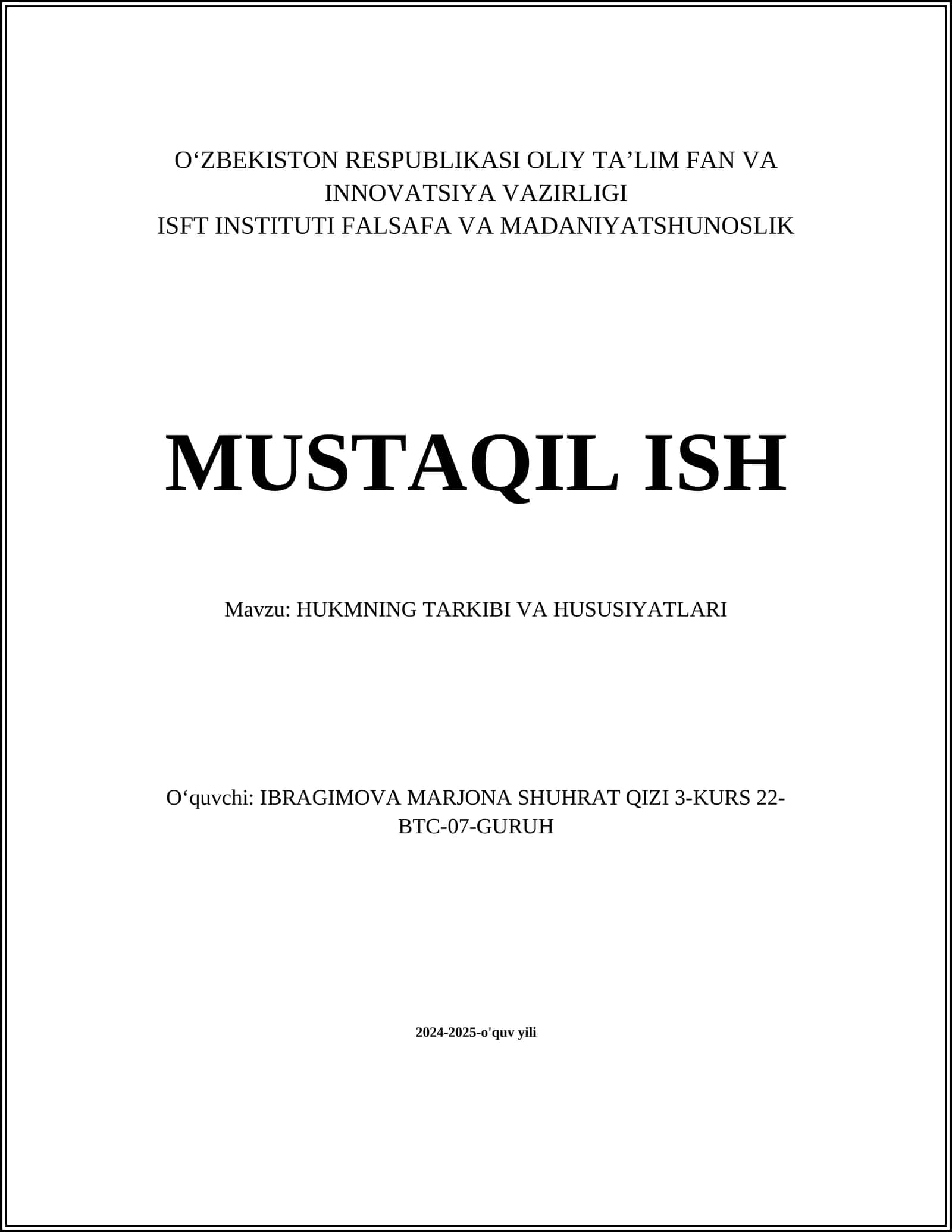 Hukmning Tarkibi va Hususiyatlari 1