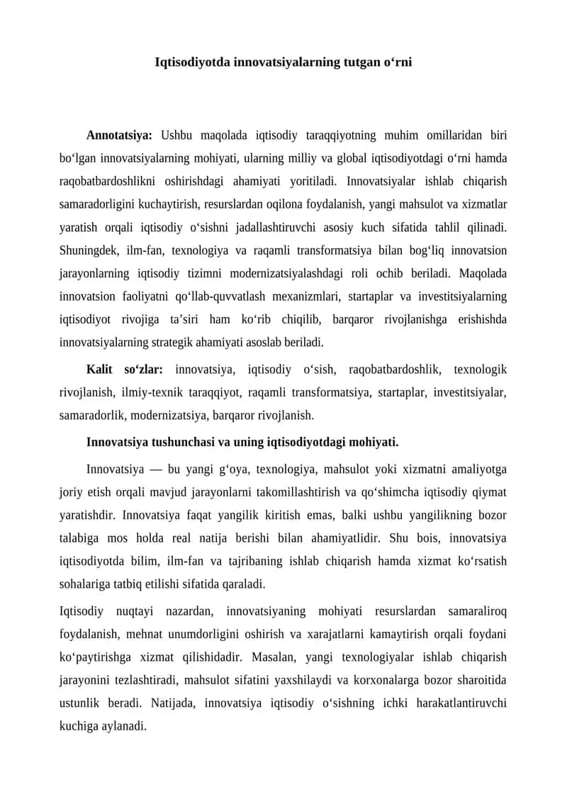 Iqtisodiyotda innovatsiyalarning tutgan oʻrni 1