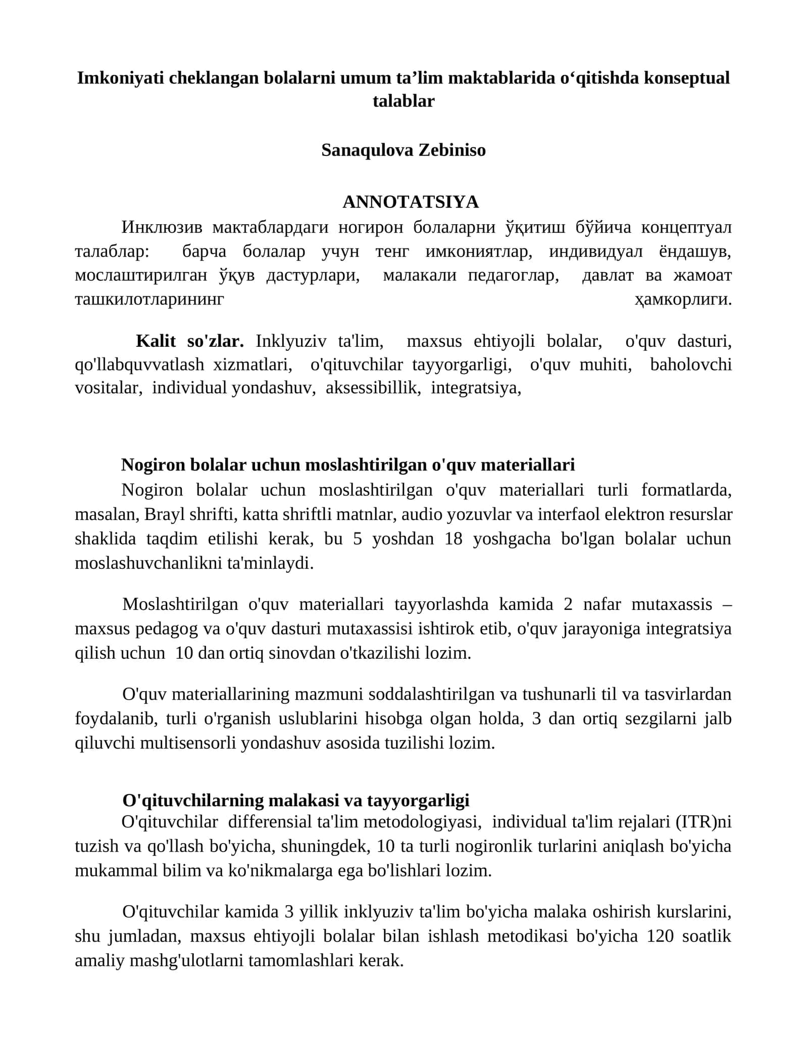 Nogiron bolalar uchun moslashtirilgan o'quv materiallari 1