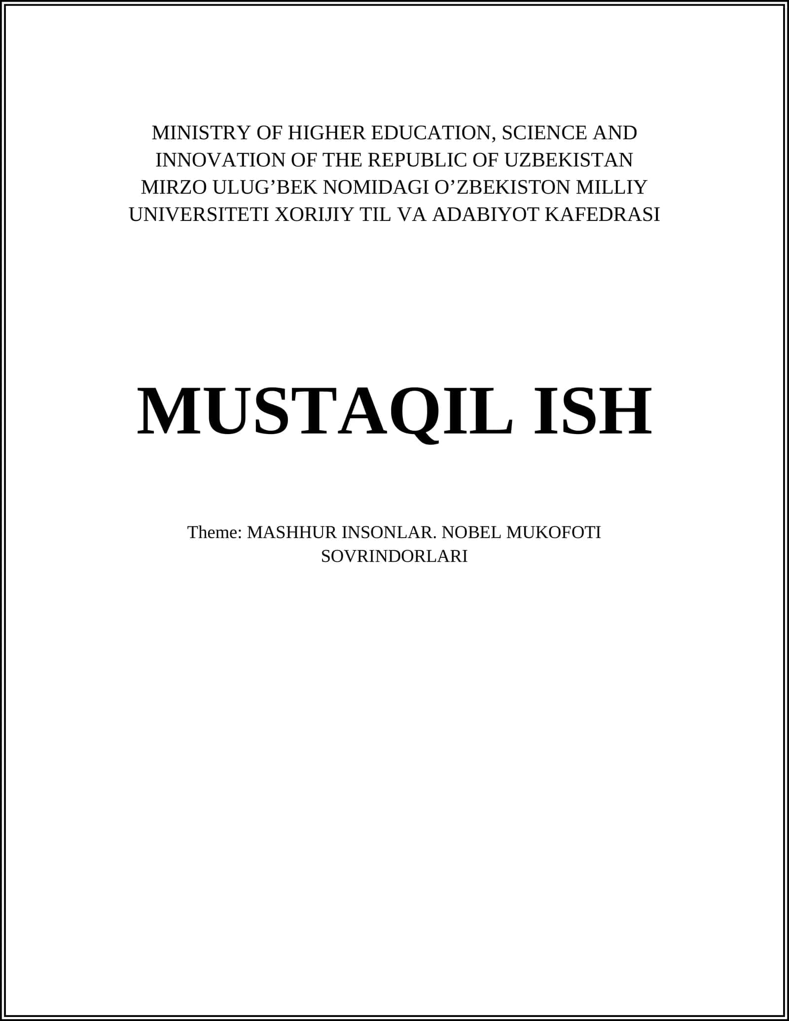 "Nobel MUKOFOTI SOVRINDORLARI" 1