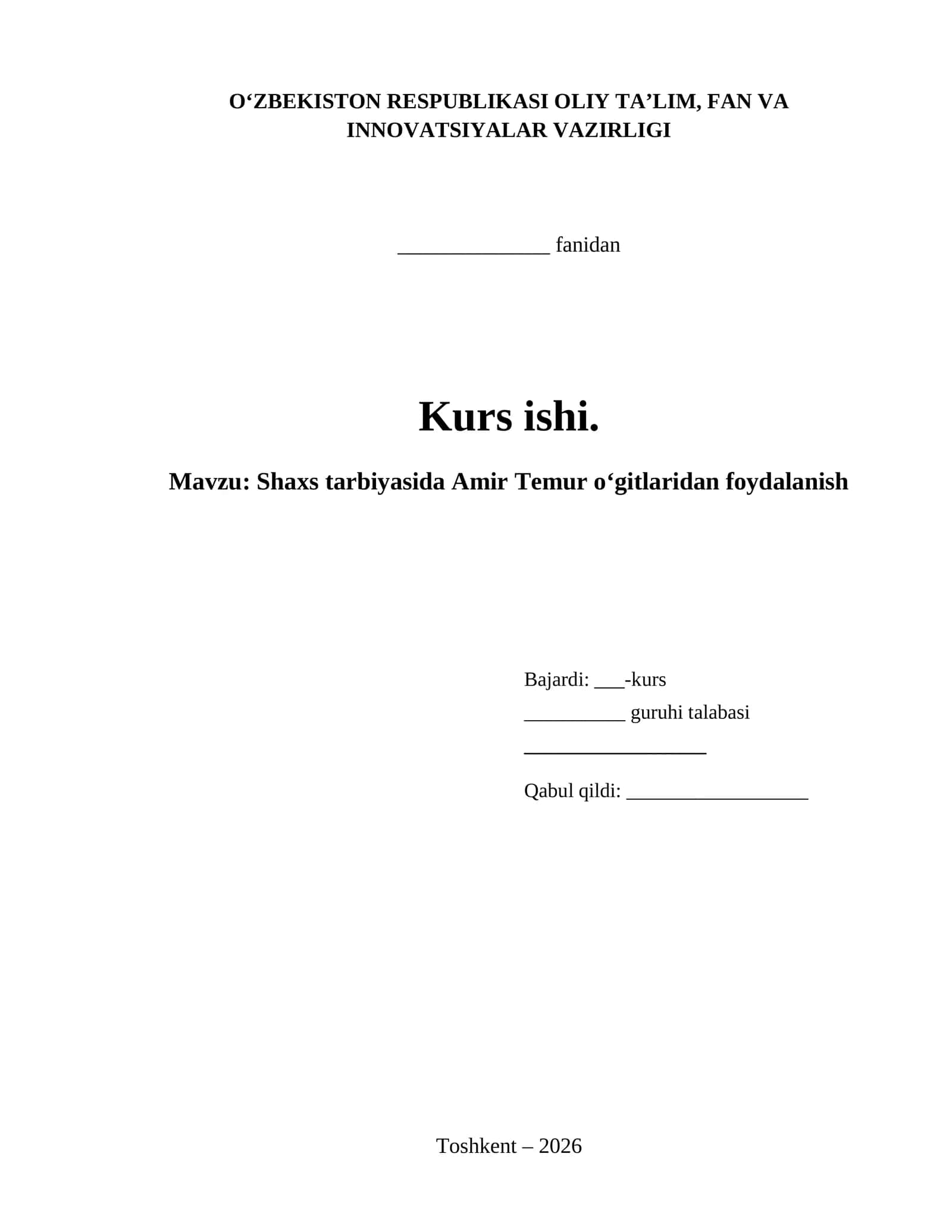 Shaxs tarbiyasida Amir Temur oʻgitlaridan foydalanish 1