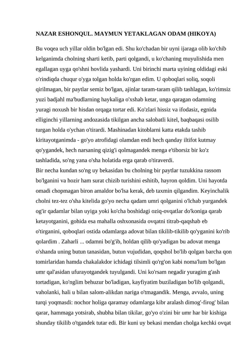 Maymun yetaklagan odam (hikoya) 1