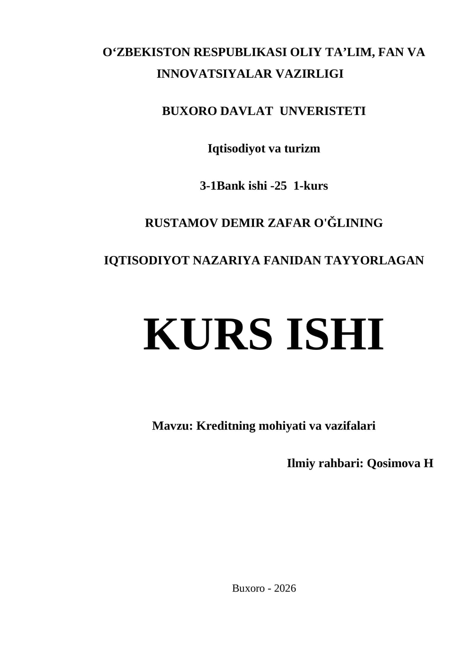 KREDITNING MOHIYATI VA VAZIFALARI 1