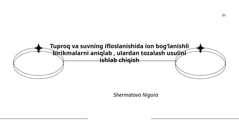 Tuproq va suvning ifloslanishida ion bogʻlanishli birikmalarni aniqlab, ulardan tozalash usulini ishlab chiqish 1