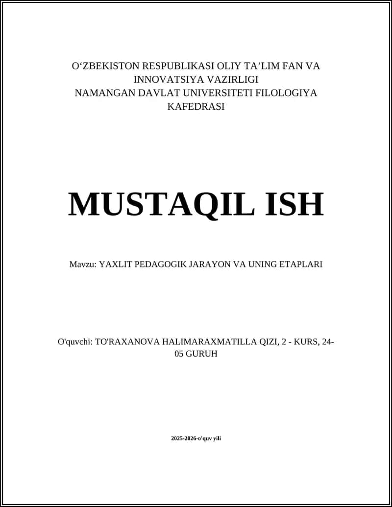 Yaxlit Pedagogik Jarayon va uning Etaplari 1