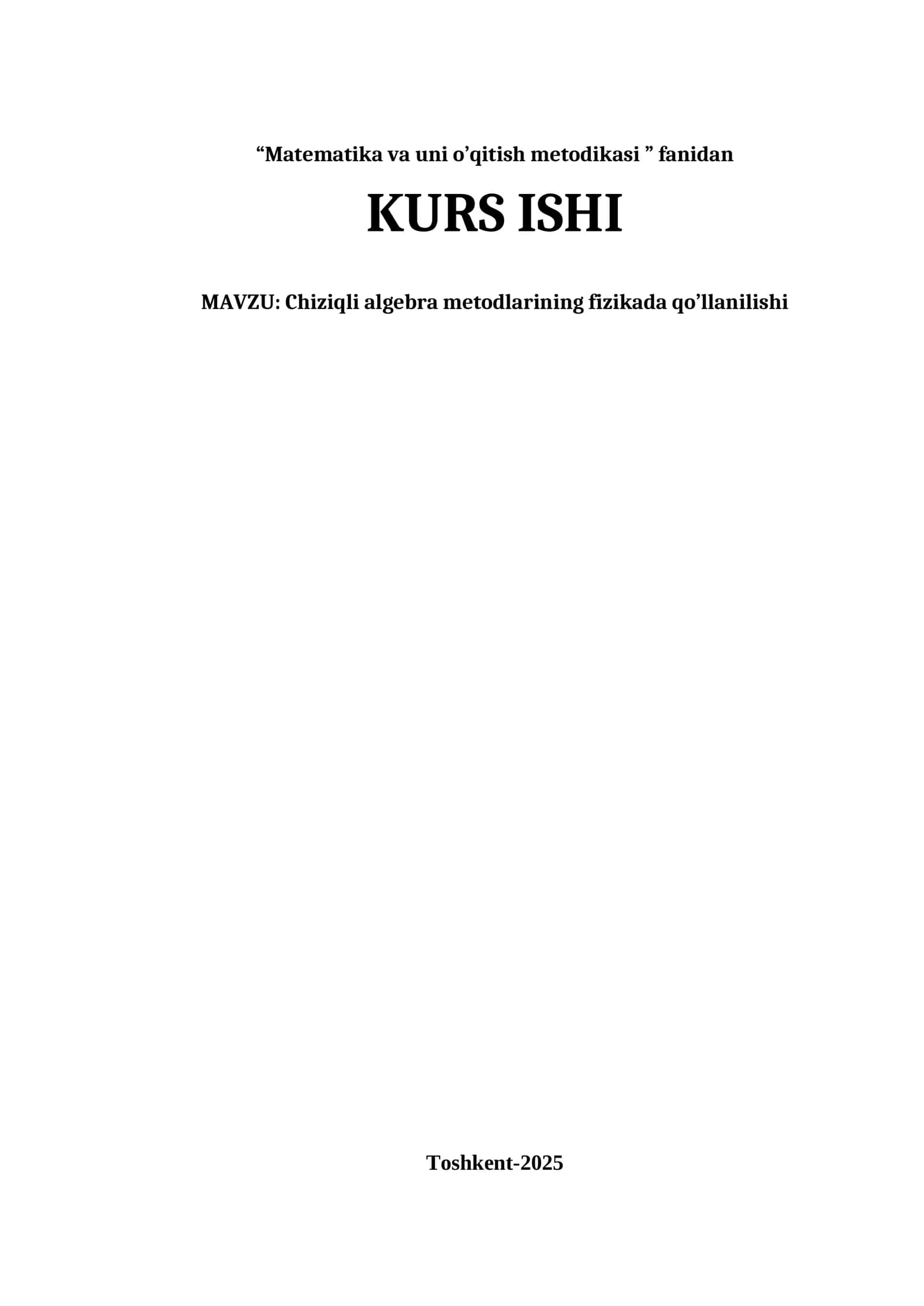 Matematika va uni o’qitish metodikasi 1
