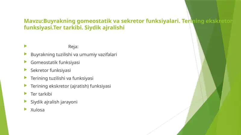 Buyrakning gomeostatik va sekretor funksiyalari 1