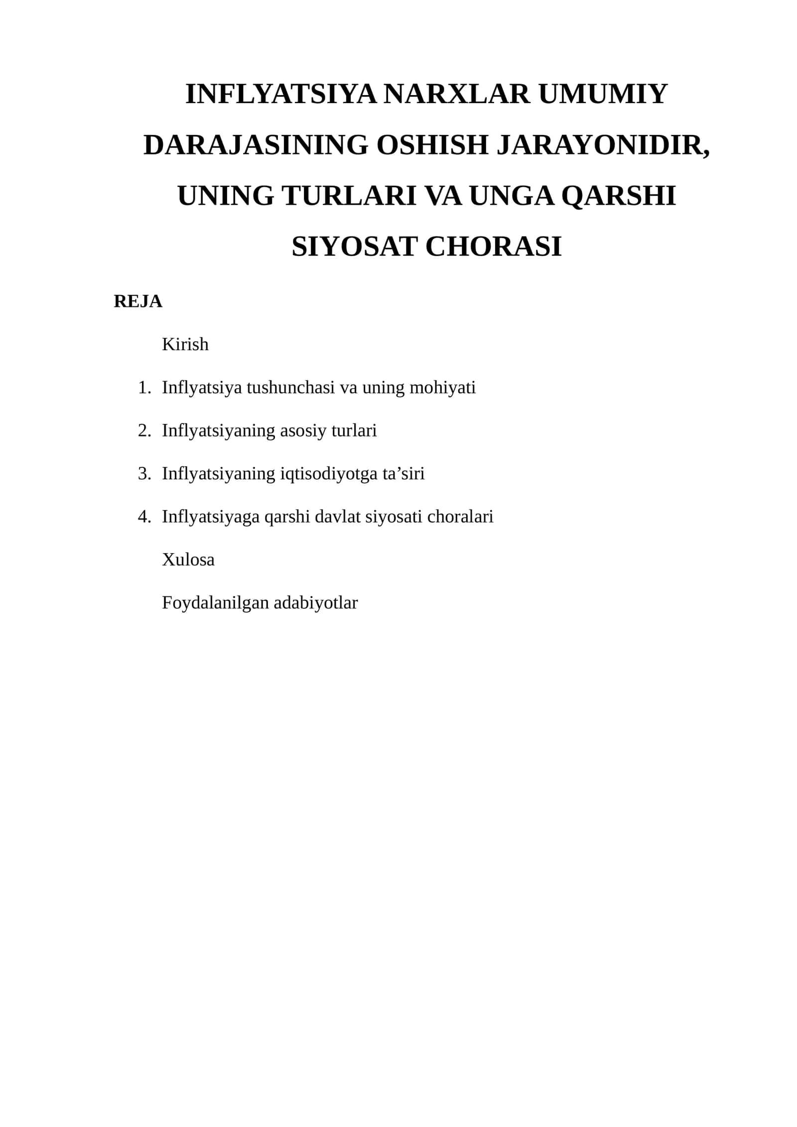 Inflyatsiya Narxlari Umumiy Darajasining Oshish Jarayonidir, Uning Turlari va Ung 1