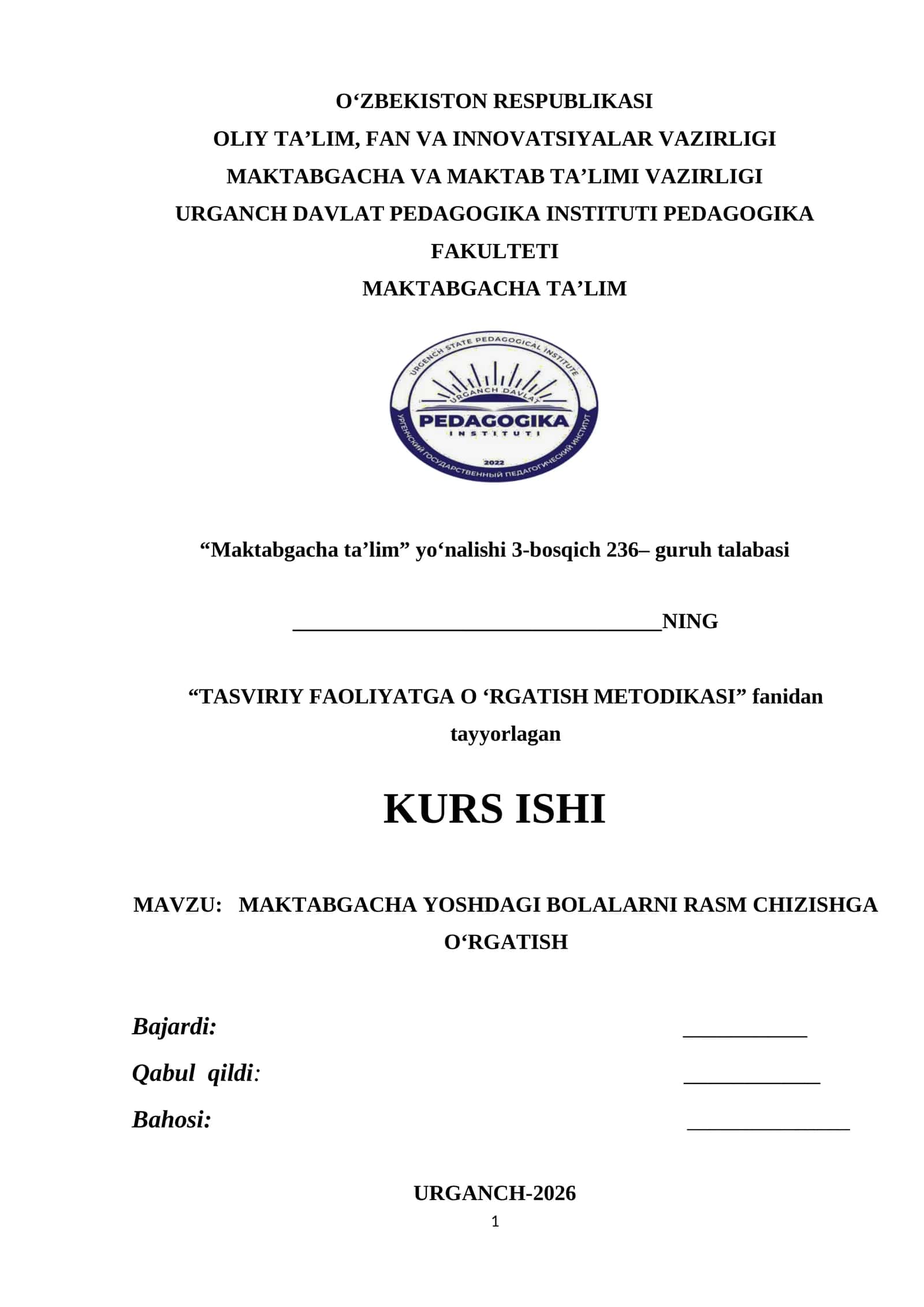 MAKTABGACHA YOSHDAGI BOLALARNI RASM CHIZISHGA O‘RGATISH 1