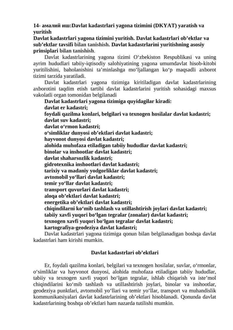 Davlat kadastrlari yagona tizimini (DKYAT) yaratish va yuritish 1